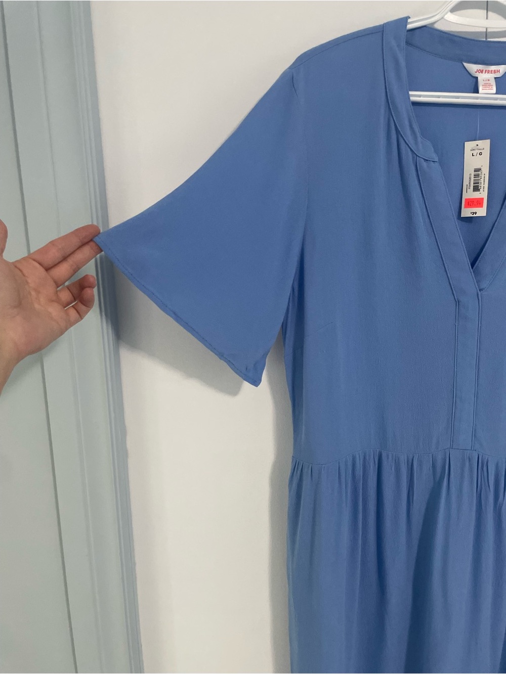 Blue V-Neck Short Sleeve Midi Dress